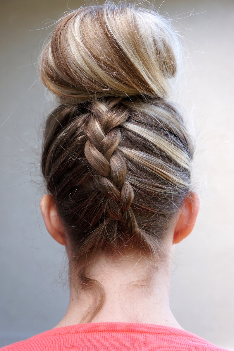 Image of Braided topknot hairstyle