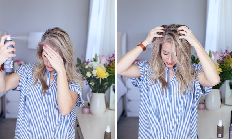 Abby applies the Living proof dry shampoo