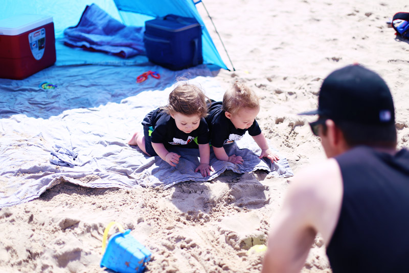 The babies weren't sure about the sand.