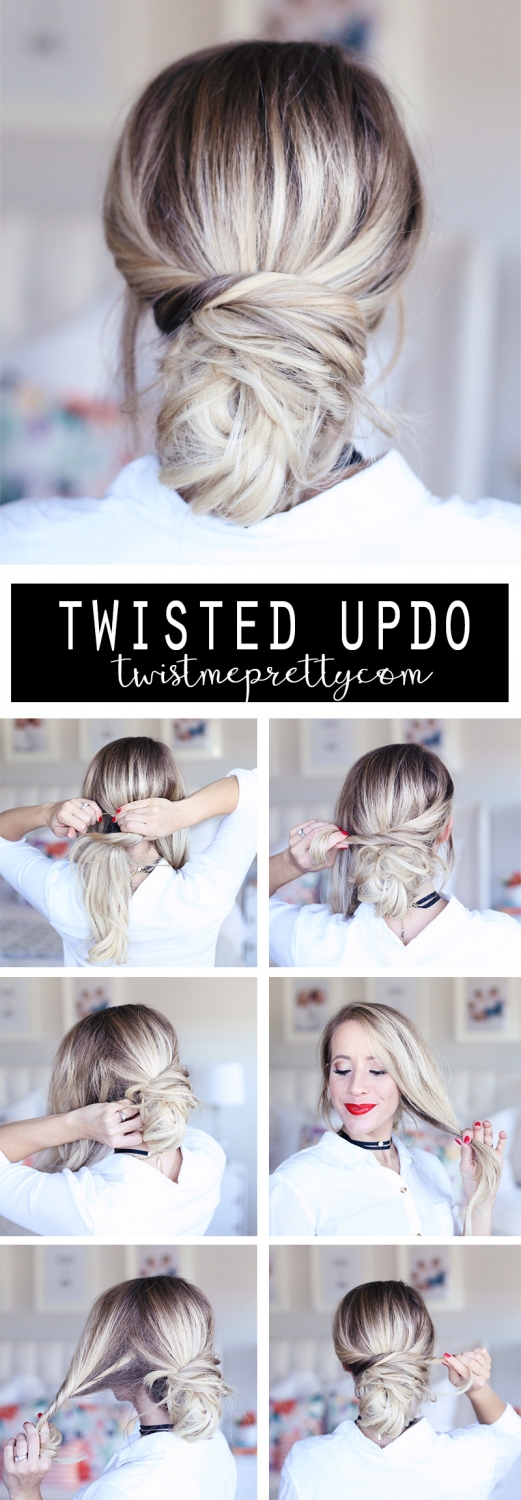 Try this super easy twisted updo for a quick but stylish hairstyle this holiday season! Twist Me Pretty