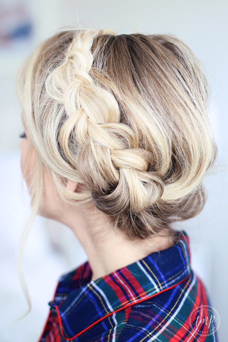 A gorgeous milk braid hairstyle will give you an old-fashioned look this Christmas morning. Find out more at Twist Me Pretty.