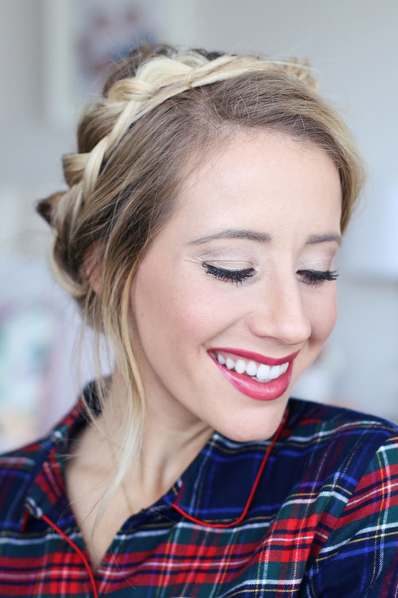 Abby looks festive and beautiful, wearing the perfect Christmas morning hair stlye: milk braids! Find out how at TwistMePretty.com