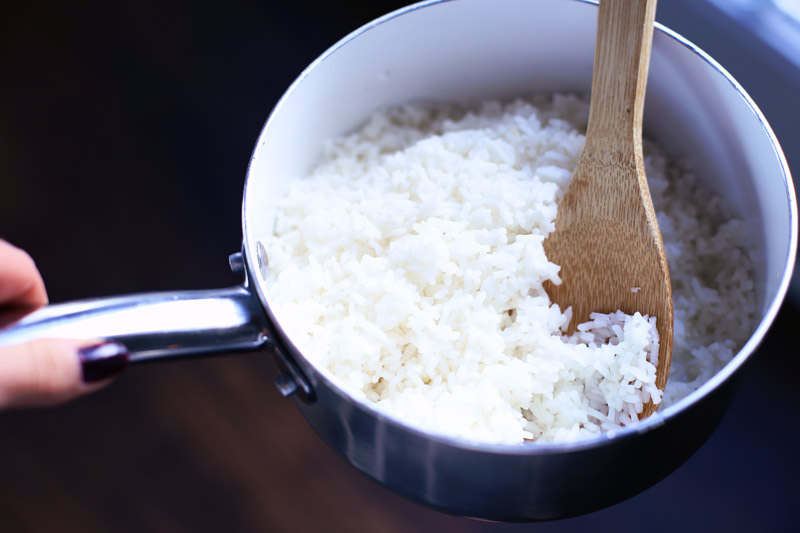 A pot of rice to accompany Teriyaki Chicken Fried Rice