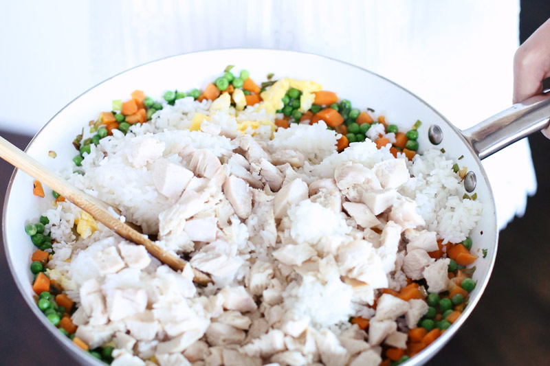 All the ingredients in the pan! Teriyaki Chicken Fried Rice