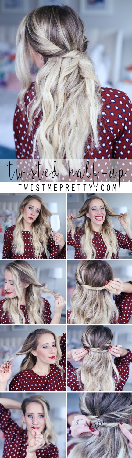 Twisted half-up style made easy with a Goody Spin Pin, and Abby's 8 easy steps.