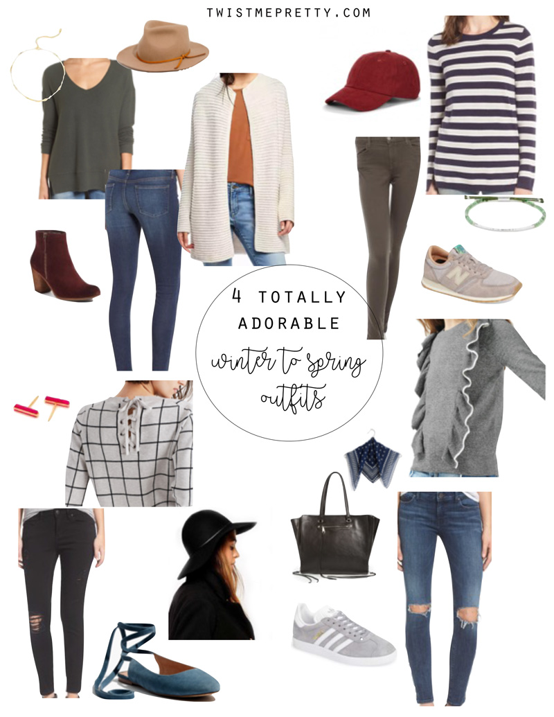 Four totally adorable Winter to Spring outfits from Twist Me Pretty