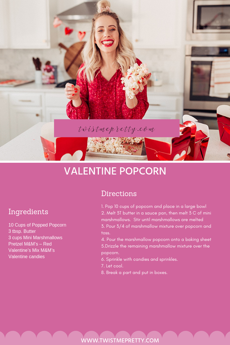 How to make Valentine's Popcorn Valentine's Recipe and neighbor gifts with twistmepretty.com