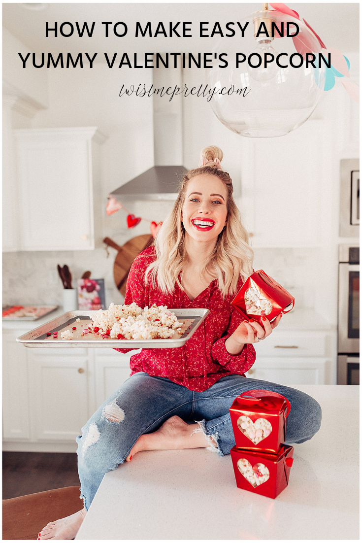 How to make Valentine's Popcorn Valentine's Recipe and neighbor gifts with twistmepretty.com