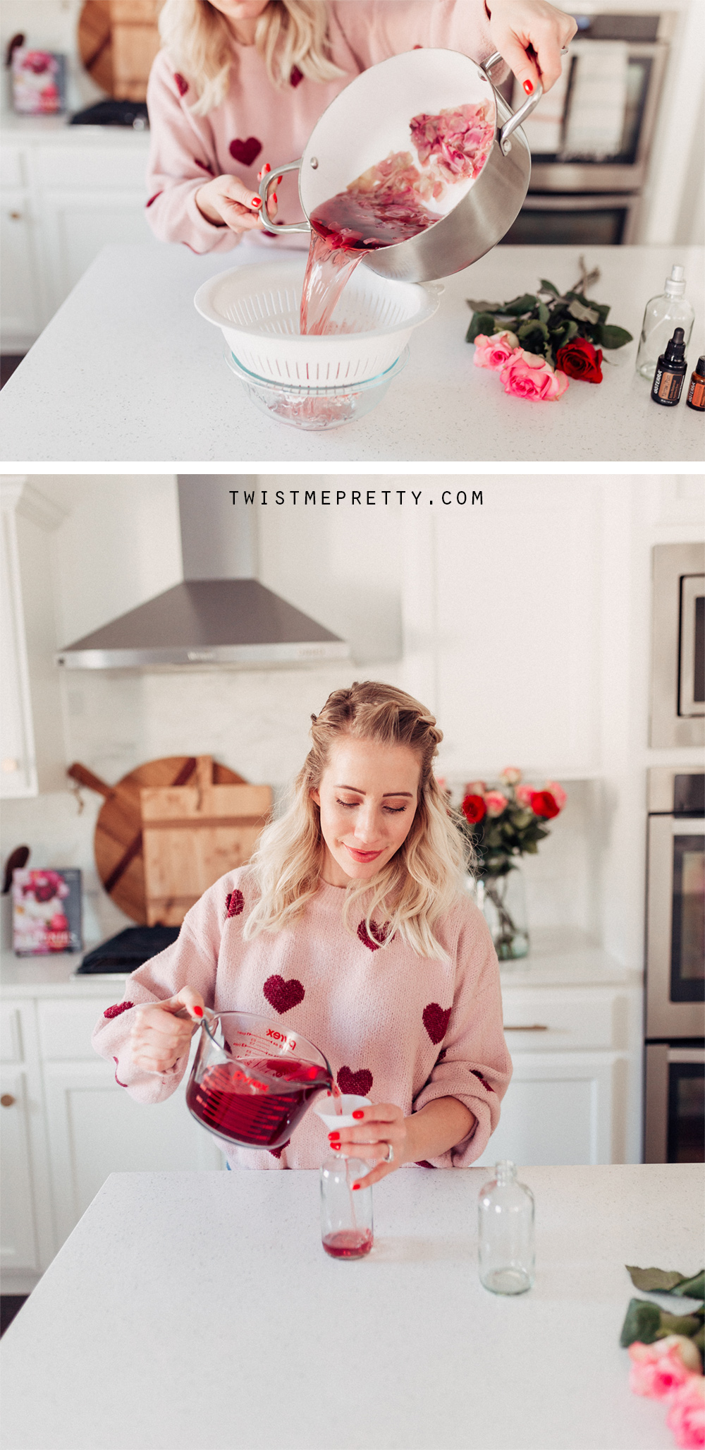 DIY Rose water how to use your leftover roses from valentines day with twistmepretty.com a step by step guide