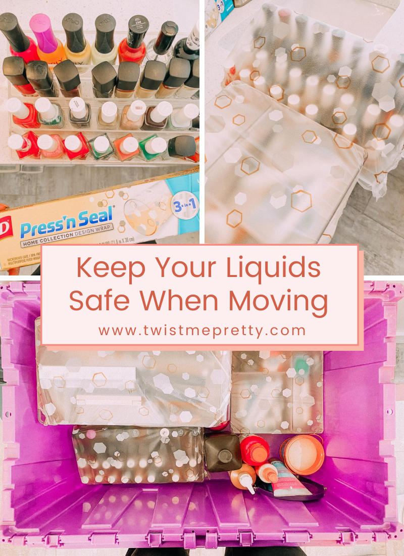 Keep your liquids safe when moving with this trick. www.twistmepretty.com