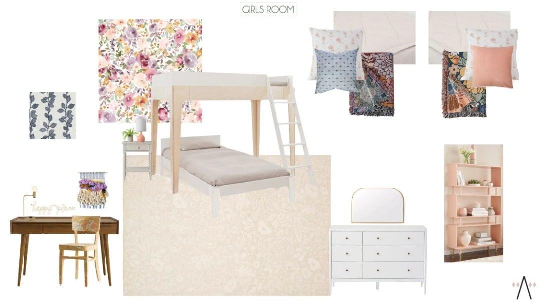 Shared Girls Bedroom Mood Board www.twistmepretty.com