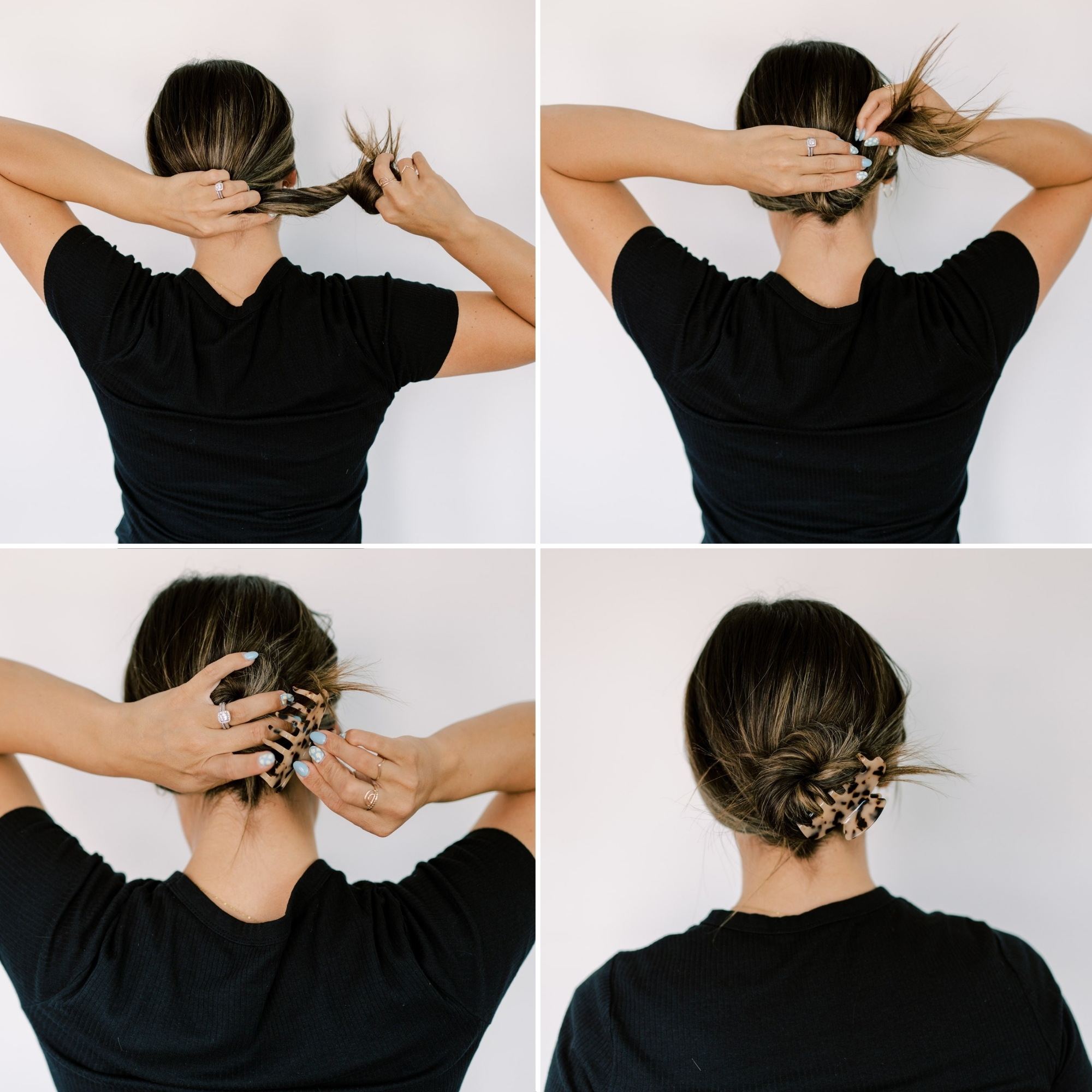 Image of Low bun claw clip hairstyle