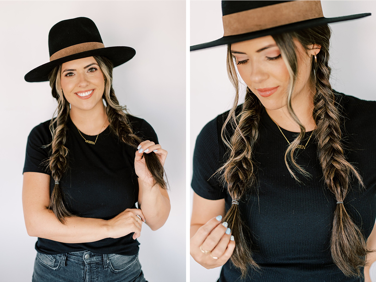 How to wear hat with fishtail braids. twistmepretty.com