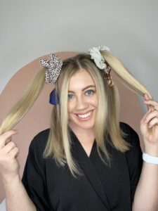 Put your hair in 4 ponytails using scrunchies. www.twistmepretty.com